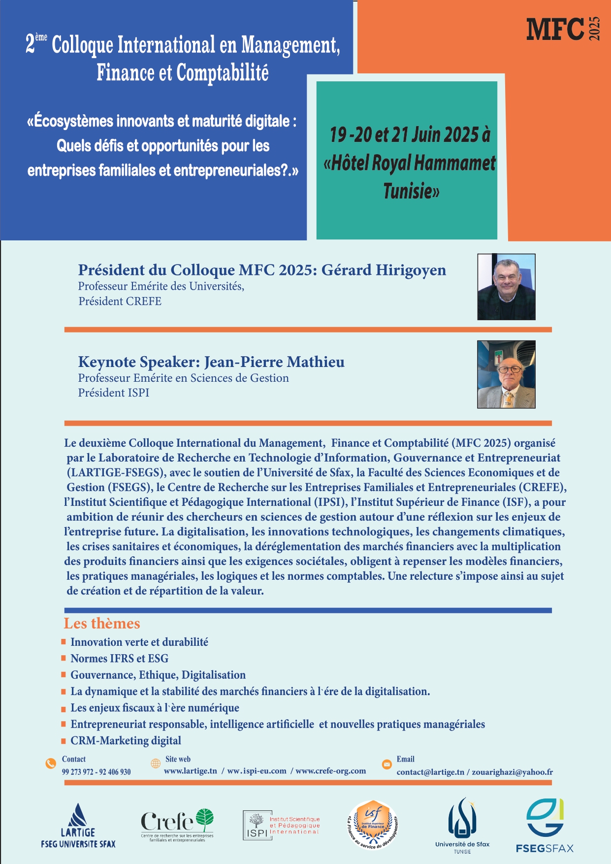 2ème colloque International en management, finance et comptabilité: 19-20 et 21 Juin 2025